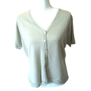 Kathie Lee Collection Women's Short Sleeve Tan Button Front Sweater Size XL